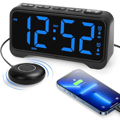 Loud Alarm Clock for Heavy Sleepers Adults, Vibrating Bed