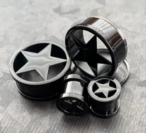 PAIR of Unique Surgical Steel Star Screw Fit Tunnels - Plugs - Gauges - Body Jewelry2