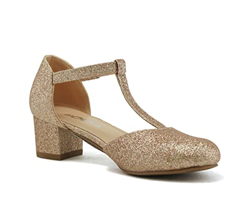 Soda Bluff-2 Kids/Children/Girls Fashion Sparkly Bling Glitter Classic T-Strap Mary Jane Block Heel Rounded Shoes4