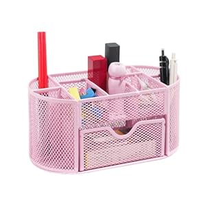 Desktop Organizer with Pencil Pen Holder and Accessories Offering 8 Compartments and 1 Drawer for Home, School and Office. (Cherry Blossom Pink)