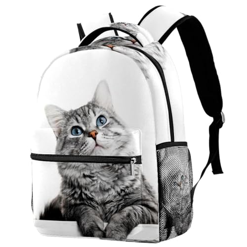 Sac à dos d'école pour adolescentes et garçons avec grand compartiment de voyage chat tigré