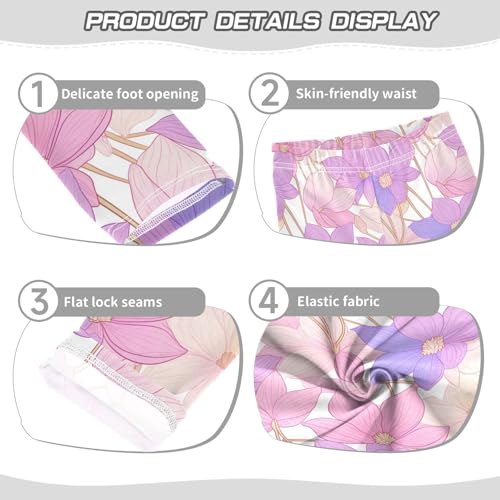 KLL Lilac and Pink Flowers Girls Basic Leggings Stretch High Waisted Dance Pants Sports3