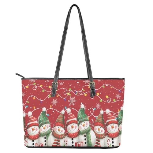 Image of Coldinair Christmas Leather Tote Bag for Women with Zipper Large Shoulder Tote Bag Shopping Casual Travel Bag Handbag Purse