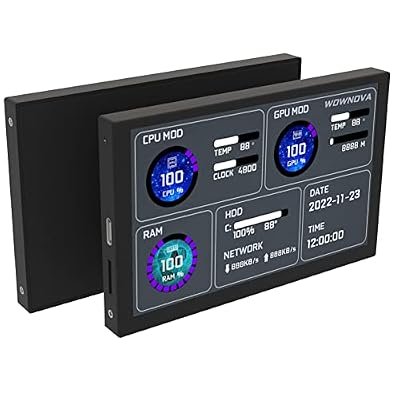 WOWNOVA 5" Computer Temp Monitor, Dynamic Theme Supported, ARGB PC Case Sensor Panel, IPS Type-C USB Mini Secondary Screen, CPU RAM HDD Data Monitor (Black)