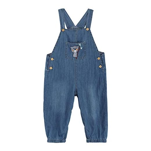 Bebé Niños Niñas Pantalones con Peto Denim Algodón Pantalón con Peto Vaqueros Overol Jeans con Tirante Delgado para Primavera Verano - Patrón Koala y árbol Talla 74/80