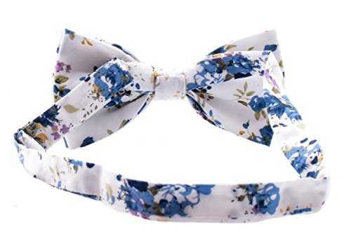 Cream And Blue Floral Bowtie - Pretied Paisley Flower Bow Tie - Choice Of Color #TOP2