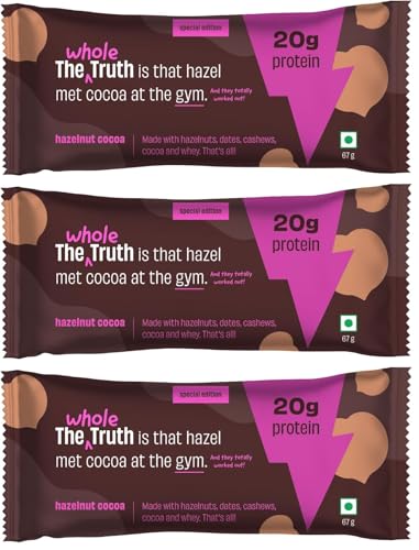 Image of The Whole Truth - High Protein Hazelnut Cocoa 20g Protein Bar - Pack of 15 x 67g each - No Added Sugar - No Preservatives - No Artificial Flavours - All Natural