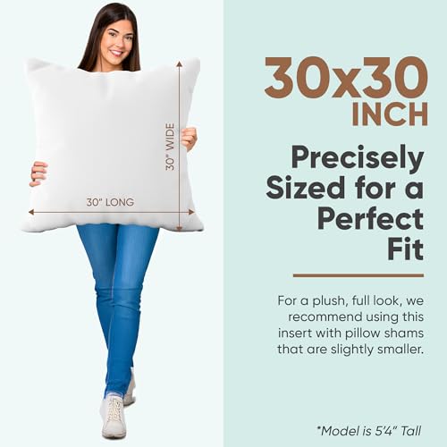 Image of Pillowflex Synthetic Down Pillow Insert 30x30 in - Karate Chop Pillow | Oversized Square Euro Sham Form, Plush Polyester Cotton Blend, Cloud-Like Comfort, Clump-Resistant Fill, Smooth Finish