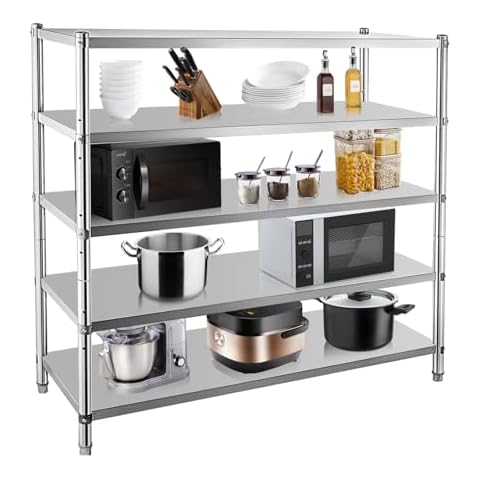 ChicHabitat 60X18X72 Stainless Steel Shelving Adjustable Shelf Storage Unit Stainless Steel Heavy Duty Shelving for Kitchen Commercial Office Garage Storage 330lb Per Shelf Cover