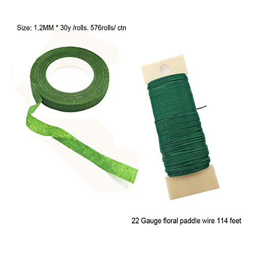Woohome Floral Arrangement Tool Kit 3 Roll Of 1/2 Inch Floral Tapes, 1 Roll Of 22 Gauge Floral Paddle Wire And 100 Pcs Ball Head Pins For Wedding Bouquet Diy #TOP1