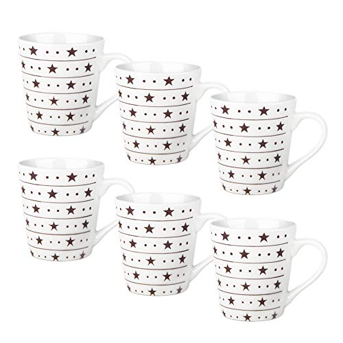 Treo by Milton Earthen Art Ceramic Mug, Set of 6, 210 ml, Brown Stars