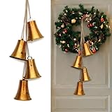 Opaltool 4 Pezzi Campanacci Decorativi en Metal, Campane Natalizie vintage in Ottone da Appendere all
