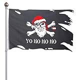 Breling Yo Ho Ho Christmas Pirate Santa Flag 3 x 5 Ft Polyester Pirate Flag with Brass Grommets Merry Christmas Banner Ragged Banner for Garden Yard Indoor Outdoor Party Decoration