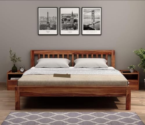 Image of Sheesham Wood Foster Wooden Dandi 1 Inch Bed Without Storage (78x60 Mattress Compatible Bed, Natural Finish)