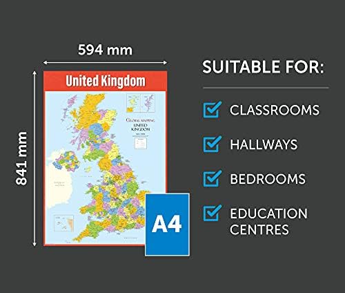 UK Map | Geography Posters | Laminated Gloss Paper measuring 850mm x 594mm (A1) | Geography Classroom Posters | Education Charts by Daydream Education