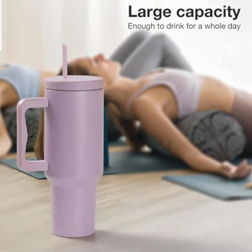 Image of WEZOSHINET 1200ml Stainless Steel Tumbler with Handle & Straw, Double Wall Vacuum Insulated Travel Mug with Spill Proof Lid, Reusable Sipper Cup for Hot & Cold Drinks (Purple)
