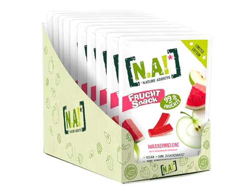 NA! - Fruchtsnack Wassermelone/Apfel - gesunder Snack für unterwegs und zwischendurch - softe Fruchtstückchen zu 99% aus Früchten, ohne Zuckerzusatz, vegan - 10er-Pack (10x35g)