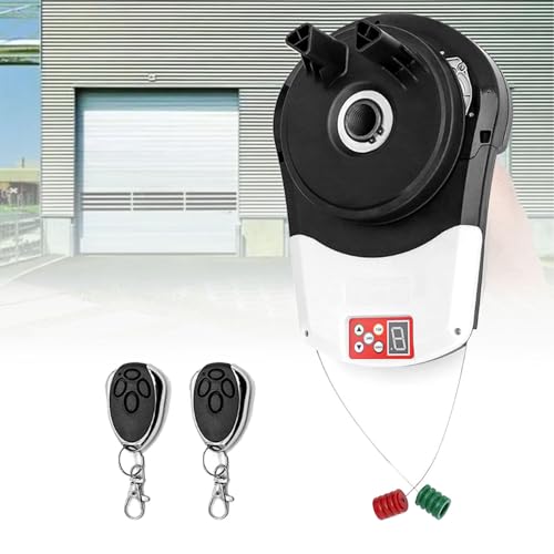 Abridor de puerta de garaje con 2 mandos a distancia, motor enrollable automático para garaje, almacén, granero, granja - Potencia de elevación electrónica