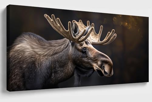 JILLICK Moose Antler Portrait Canvas Wall Art, Horizontal Forest Wildlife