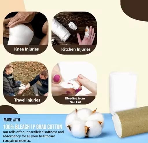 Image of Absorbent Cotton Roll 500gm for Medical Use - 100% Pure, Soft & Non-Sterile for First Aid, Wound Dressing, Baby Cleaning, Clinics, Puja, Diya & Samagri | For Face Cleansing use