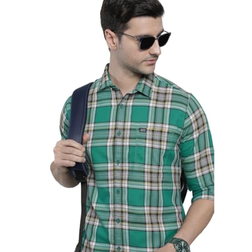 The Indian Garage Co Men Teal Checkered Slim Fit Casual Shirt