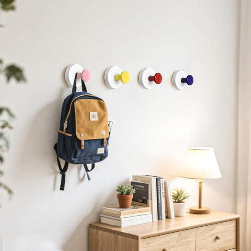Image of Heavy Duty Suction Cup Hooks for Bathroom & Kitchen | No Drilling Wall Hooks for Towels, Clothes & Decorations | Reusable Waterproof Hooks (Multicolor, Pack of 4)