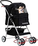 Dog Stroller Pet Stroller Cat Stroller for Medium Small Dogs Foldable Travel 3 Wheels Waterproof Puppy Stroller,Multiple Colors (Black)