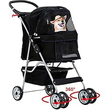 Dog Stroller Pet Stroller Cat Stroller for Medium Small Dogs Foldable Travel 3 Wheels Waterproof Puppy Stroller,Multiple Colors Black