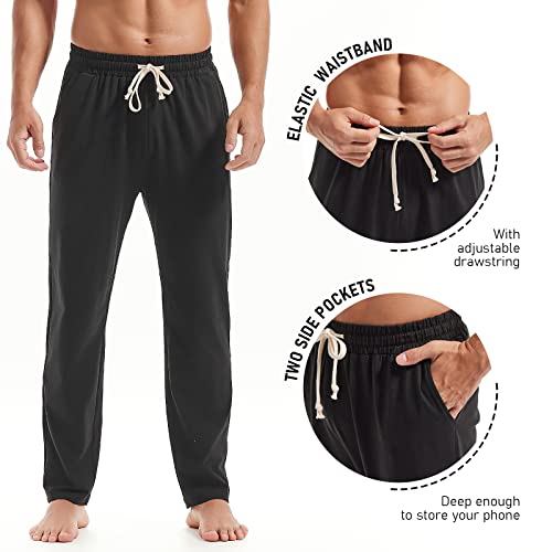 AMY COULEE Mens Cotton Yoga Pants Running Workout Lightweight Sweatpants Open Bottom Lounge Pants with Pockets3