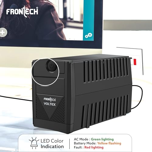 Image of FRONTECH UPS - 1KVA /600W Simulated Sine Wave | 12V /7Ah x 2 Lead-Acid Batteries - Reliable Power Protection| LED Indicator | Power Backup & Protection | Desktop (2570 - Black)