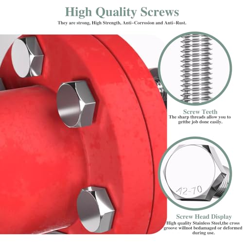 Image of 1 /2 inch-13 x 2 Hex Head Screw Bolt, 20Pcs Stainless Steel 304 (18-8), Fully Threaded Bolts, Plain Finish