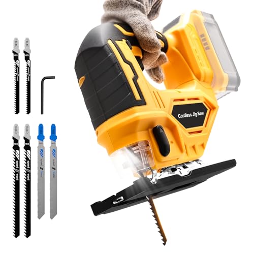 Jig Saw for De-walt 20V Max Battery, Cordless Jigsaw Tool with 45° Bevel Cuts & 3 Orbital Motions, Up To 2900 RPM, Brushless JigSaw for Straight/Curve/Circle Cutting(Battery Not Include)