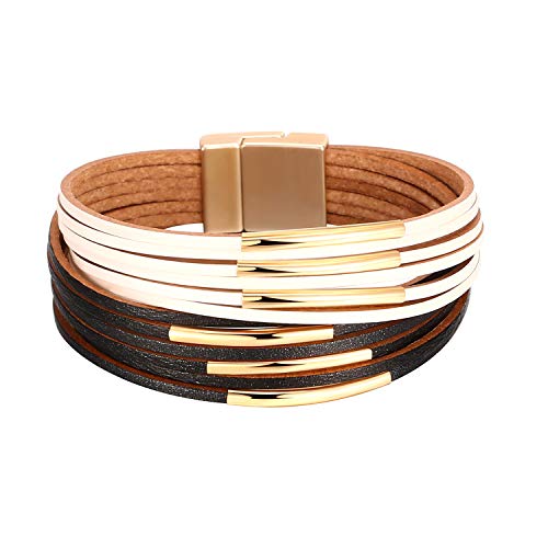 Image of Fesciory Leather Wrap Bracelets for Women, Boho Leopard Multi-Layer Crystal Beads Cuff Bracelet Jewelry