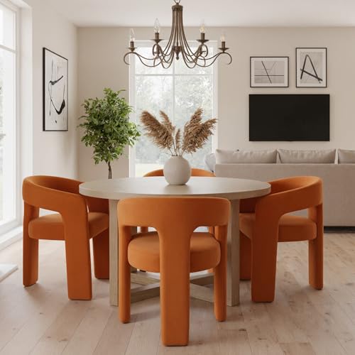 Image of HNY Modern Barrel Kitchen & Dining Room Chairs Set of 2, Velvet Upholstered Accent Chairs with Arm, 18.5'' Wide Side Arm Vanity Chair for Living Room Bedroom Makeup Small Spaces, Orange