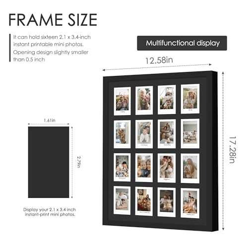 Image of DUENPY 11.4x16.1 Polaroid collage frame for Polaroid 2x3 Mini Instant Prints Photo with 16 Openings, Mini Picture Frames Wall Display with Polished Plexiglas Balck