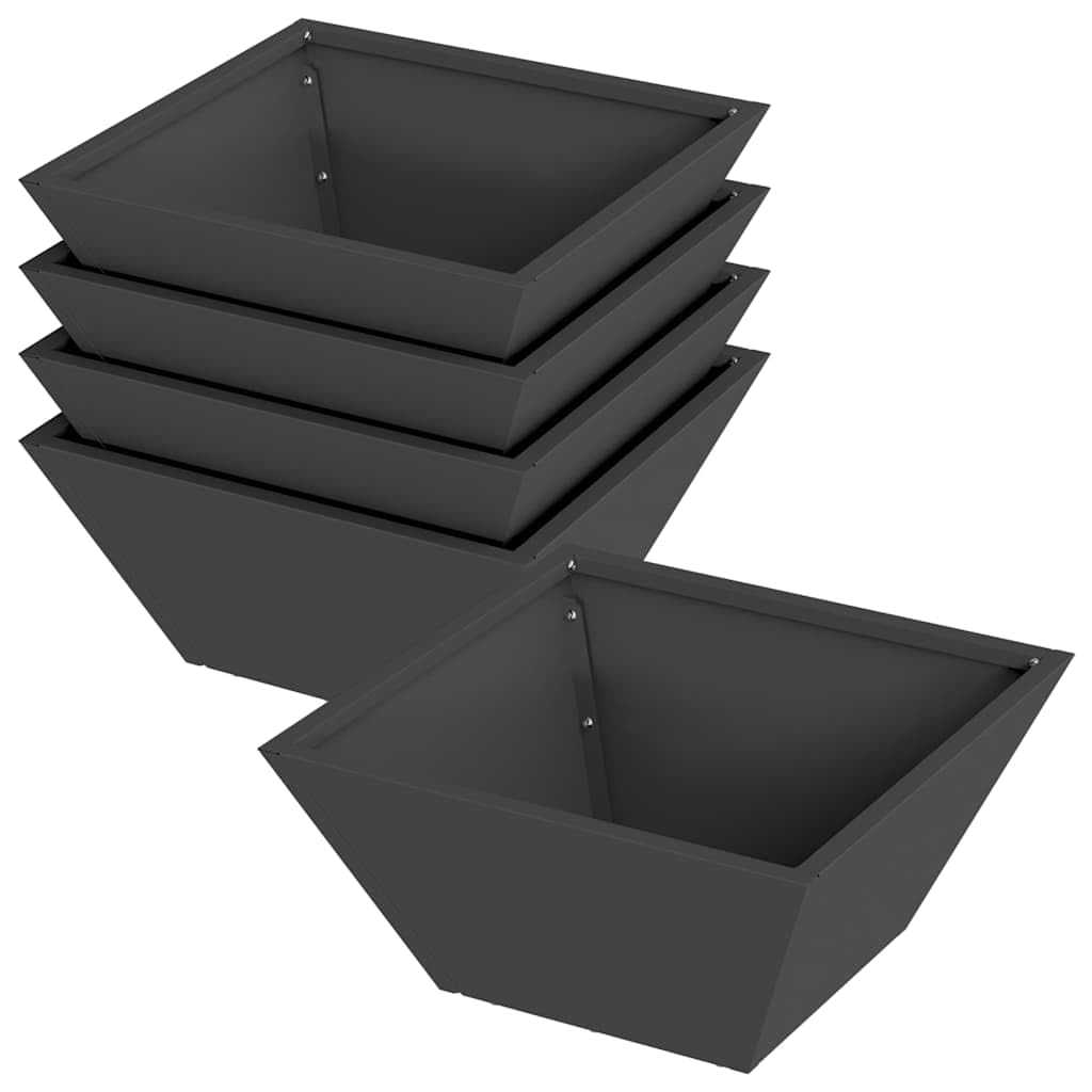 Nowoczesne metalowe donice na rośliny, czarne, 35 x 35 x 15 cm, trapezowy, na taras, balkon, na zewnątrz, do kontenera na rośliny, 5 sztuk