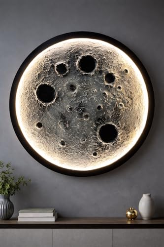 Image of 3D Moon Wall Art with Warm White LED Light | Handmade Textured Moon Wall Decor | Premium Night Ambient Wall Light for Bedroom & Living Room