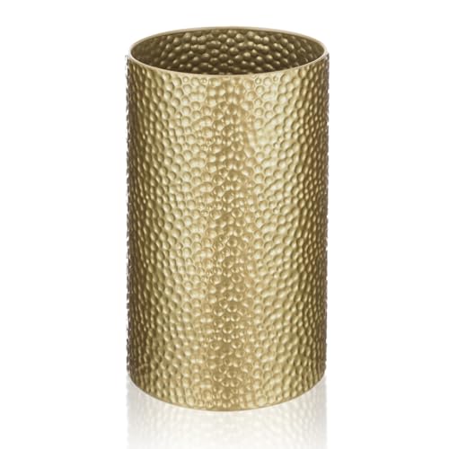 Image of Maxdot 12.01 x 6.89 Inches Gold Trash Can for Bathroom Small Metal Waste Basket, Hammered Garbage Can with Brass Finish, Decorative for Bedroom, Office, Kitchen(Cylinder)