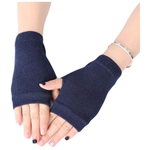 ehbn9 Unisex Cotton Knitted Fingerless Gloves Solid Color Stretchy Thumb Hole Mittens Navy Cover