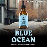 Striking Viking Olejek do brody dla mężczyzn - 59 ml, Zapach Niebieskiego Oceanu | Naturalnie Pochodny Odżywka | z Migdałami, Drzewem Herbacianym, Olejem Arganowym i Jojoba | do Wzrostu Brody