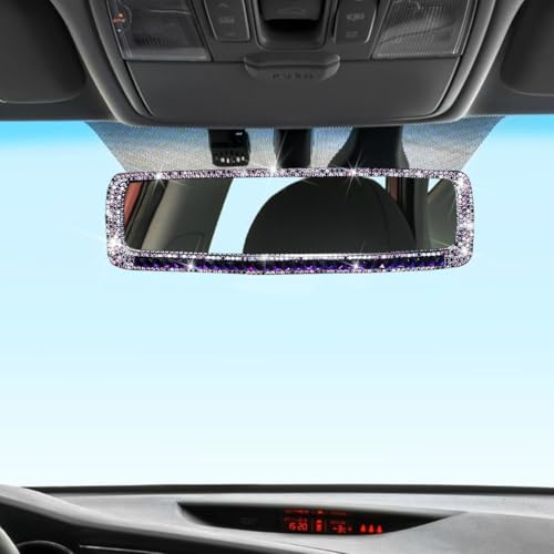 Image of Osilly Bling Car Rearview Mirror, Decorations Rear View Mirror with Crystal Rhinestones & Diamonds, Car Interior Trim Accessories, Clip-on & HD Glass, Sparkly Gift (Purple)