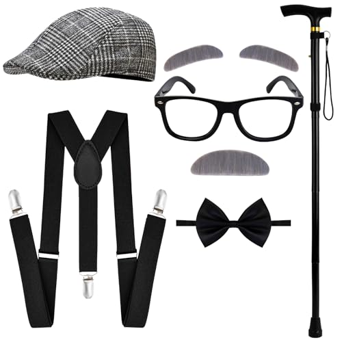 Image of fulasiteu 100 Days of School Costume for Boys – Kids Old Man Grandpa Vest Set with Hat and Glasses for Holloween