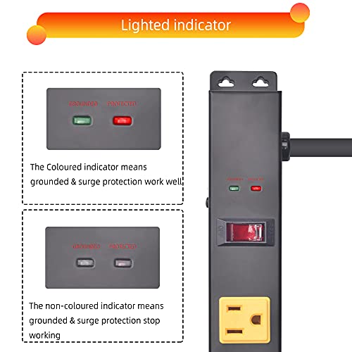 Image of 10-Outlet Heavy Duty Power Strip Surge Protector Metal Long Extension Cord 6-Foot, Black(1000J)