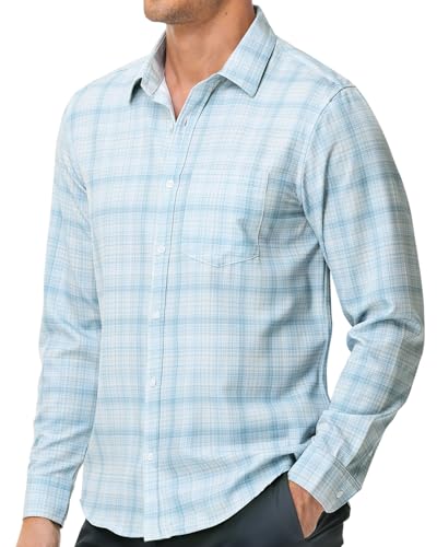 Mens Plaid Long Sleeve Shirts Checked Button Down Shirt Wrinkle Free Business Casual Gingham Shirt2