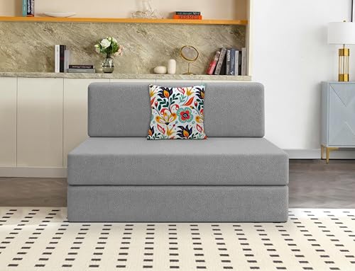 Image of Los Angeles Foldable One Seater Sofa Cum Bed, Sofa Bed 3 X 6 Feet Jute Fabric Washable Cover- Including Cushion Perfect for Living Room - Grey Color
