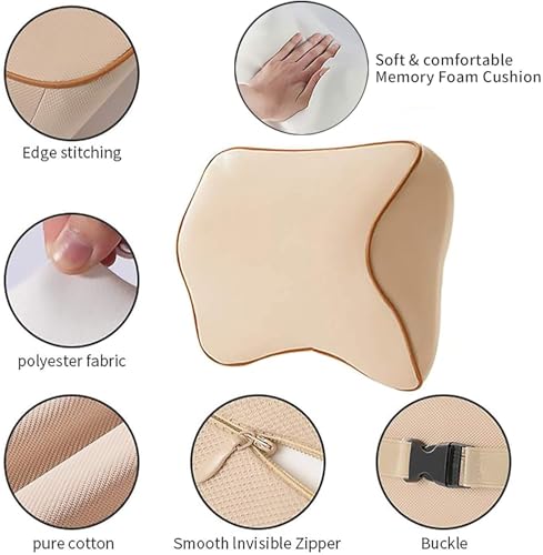 Image of obliq Memory Foam Car Headrest Cushion, Neck Rest Seat Pillow for Pain Relief, Ergonomic Cervical Support for All Cars (Beige)