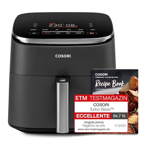 COSORI Friggitrice ad Aria Turbo Blaze 6L (1,36Kg), Air Fryer con DC Motore Tecnologia, 9 Funzioni & 5 Velocità della Ventola Automatica, 110+ Ricette & 96 Tabelle di Cottura degli Ingredienti, 1725W