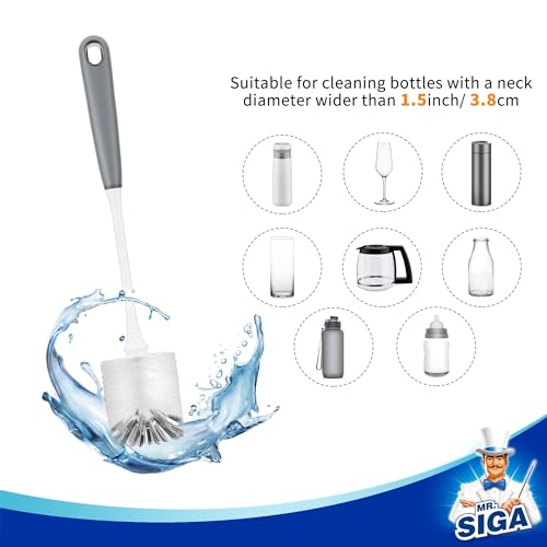 Image of MR.SIGA Long Handle Bottle Brush, Flexible Scrub Brush for Water Bottles, Glasswares, Mugs, Gray, 2 Pack