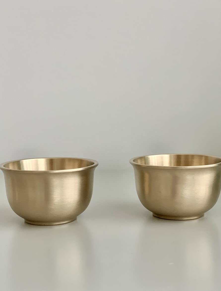 cozymomdeco Korean Made Traditional Simple Bronze Shot Glasses Heavy Weight Perfect for Gift, 2CUPS 2oz, Furoshiki Wrapping
