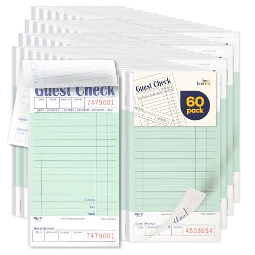 Guest Checks for Servers - 60 pads, 3000 sheets, light green